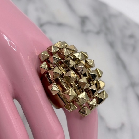 Chunky Studded Cluster Gold Tone Fashion Stretch Ring - Picture 4 of 7